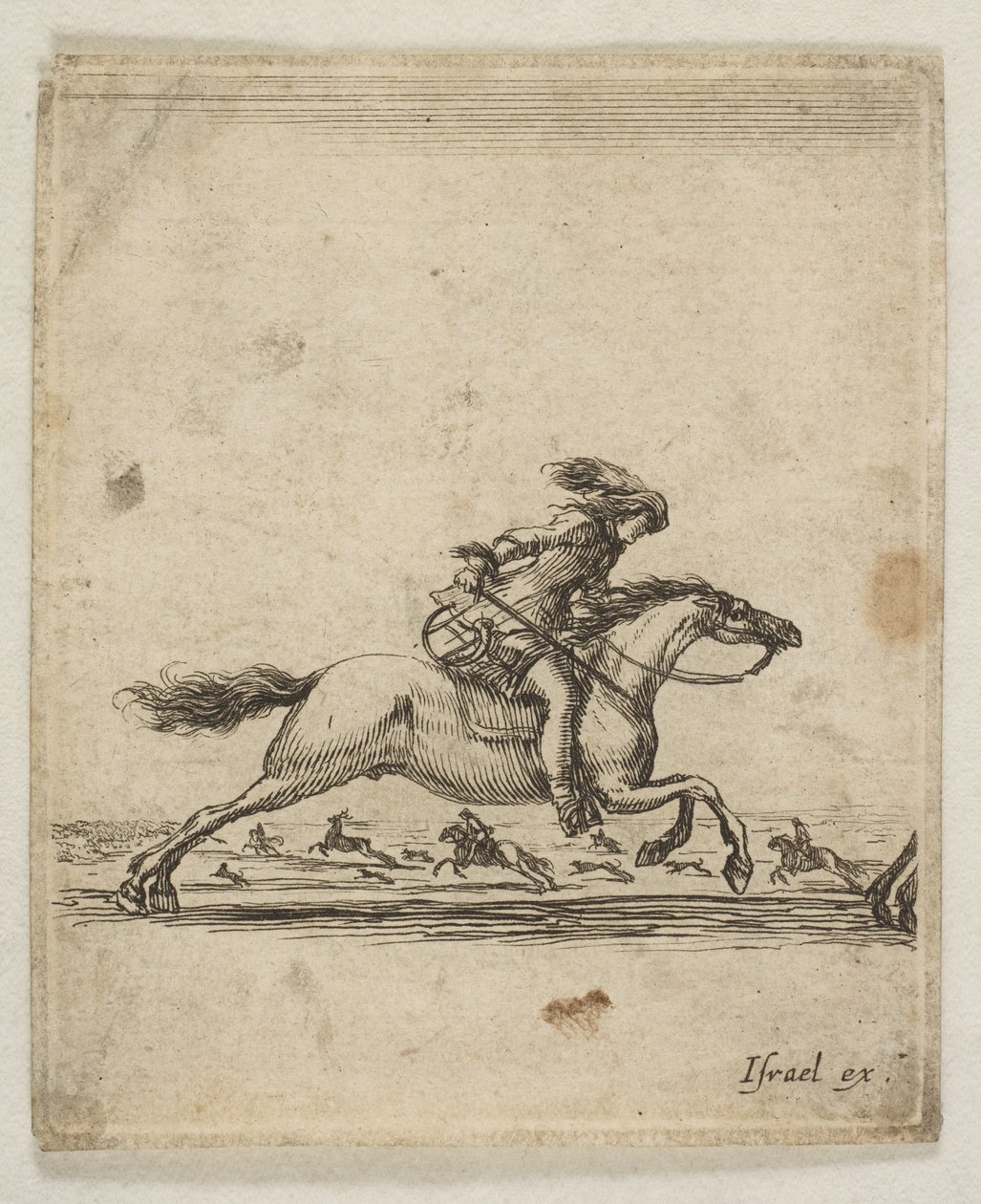 Jeździec z mieczem w ręku galopuje w prawo, inni jeźdźcy galopują..., ok. godz. 1645-46. autorstwa Stefano della Bella