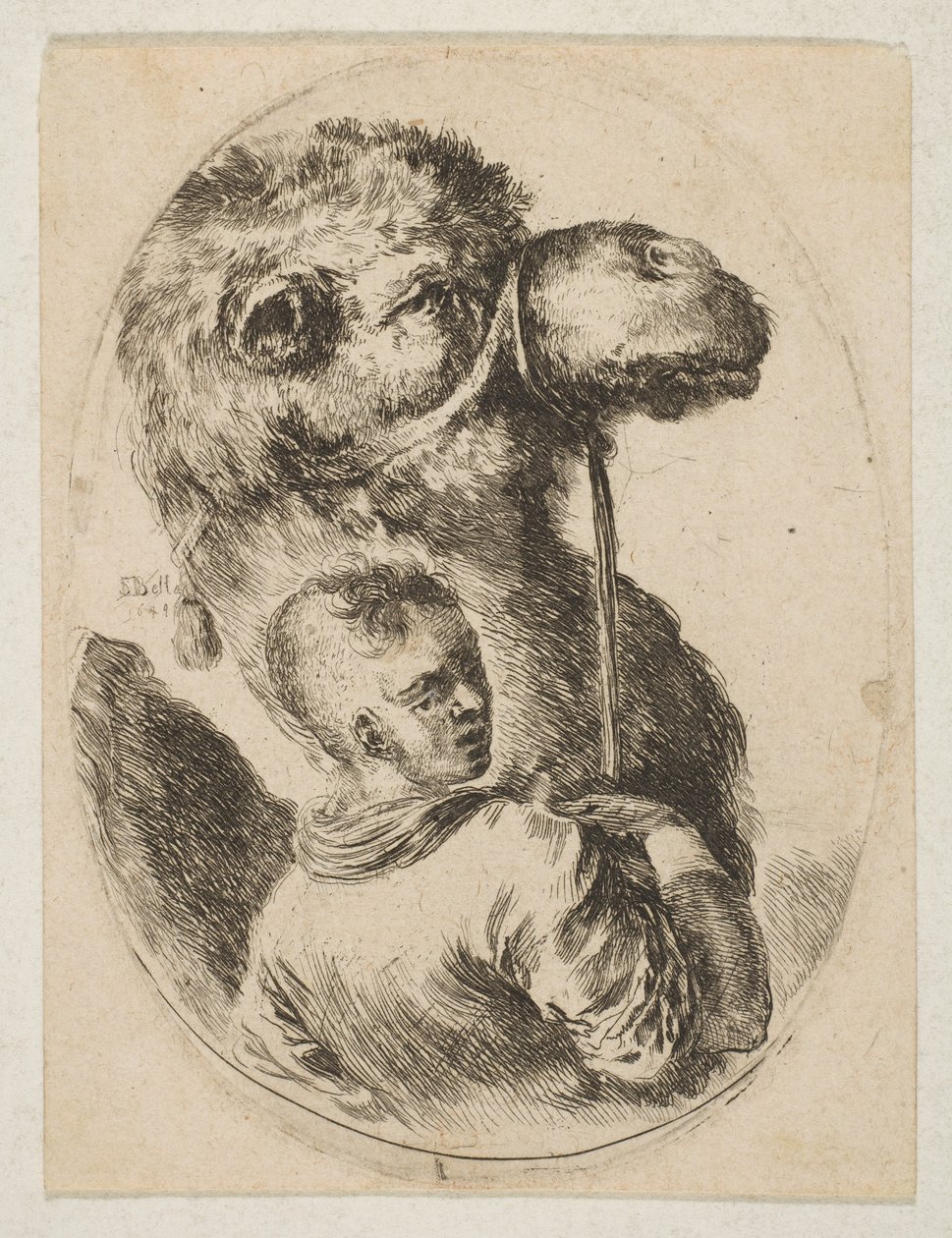Niewolnik trzyma za uzdę wielbłąda, z kilku głów w stylu perskim Plusieurs..., 1649. autorstwa Stefano della Bella