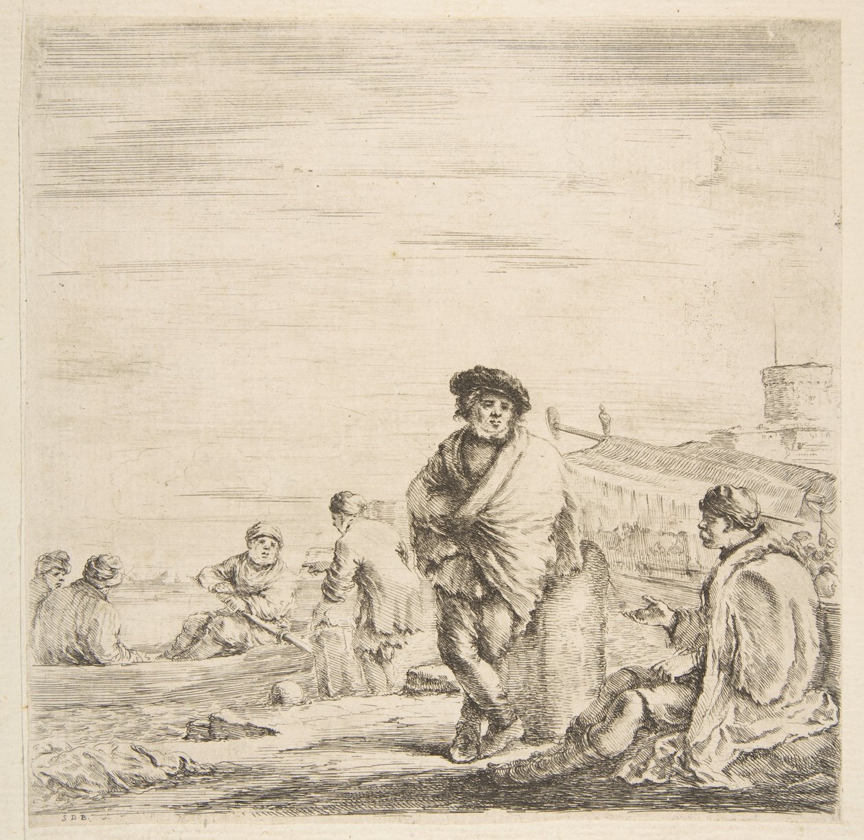Stojący marynarz rozmawiający z siedzącym Lewantyńczykiem, ca. 1660. autorstwa Stefano della Bella