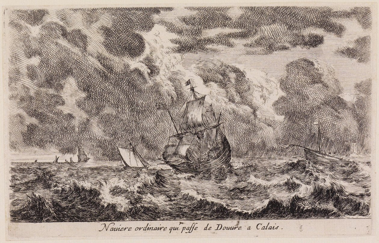 Widoki portów morskich (Vues de ports de mer): żaglowiec płynący z Dover do Calais autorstwa Stefano della Bella