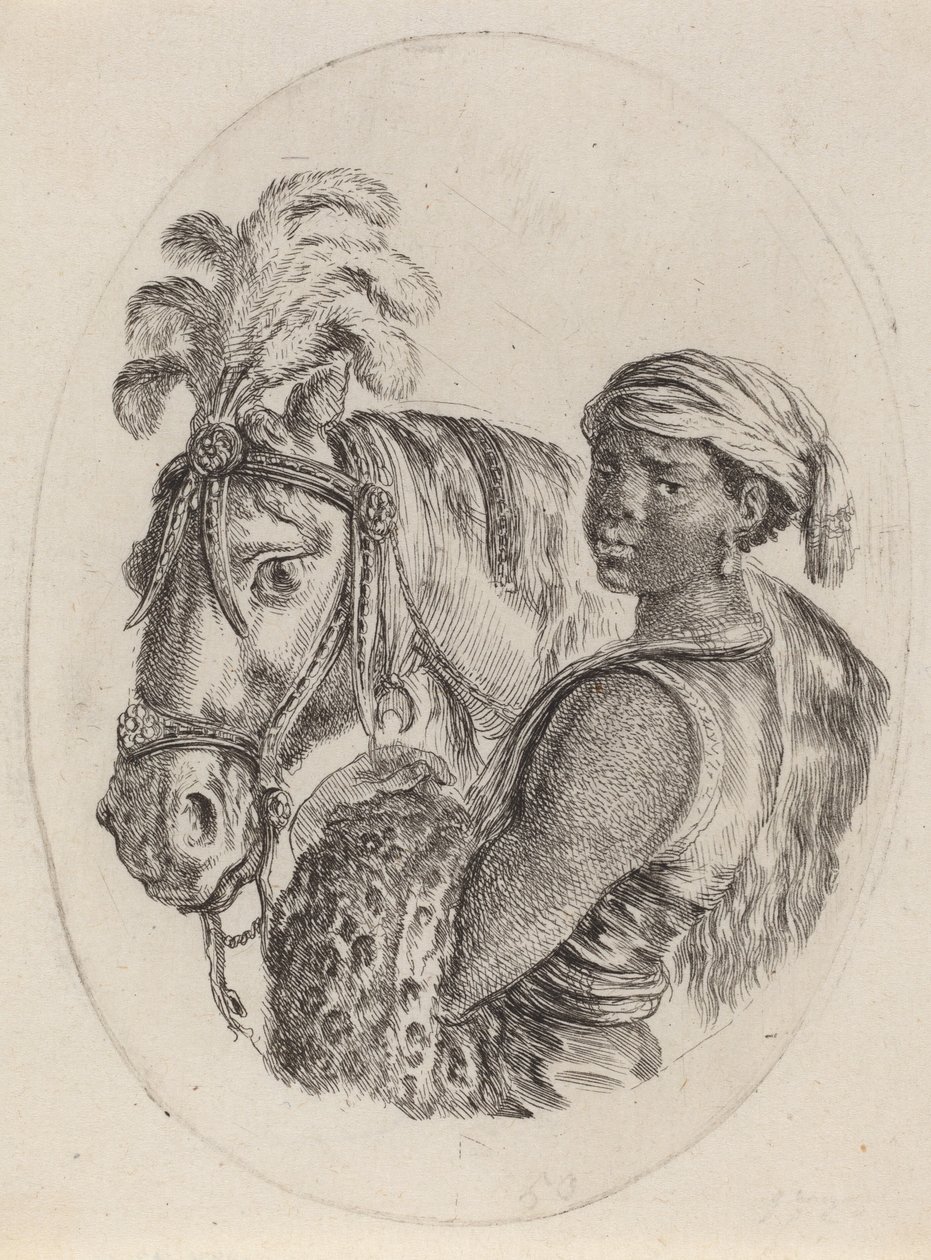 Czarny Pan Młody z Koniem Arabskim, 16491650. autorstwa Stefano della Bella