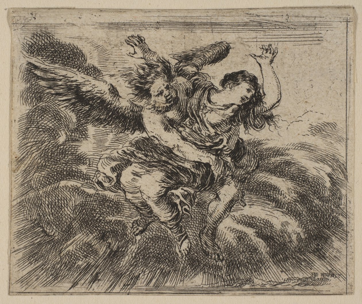 Boreas i Oreithyia, z Game of Mythology Jeu de la Mythologie, 1644. autorstwa Stefano della Bella