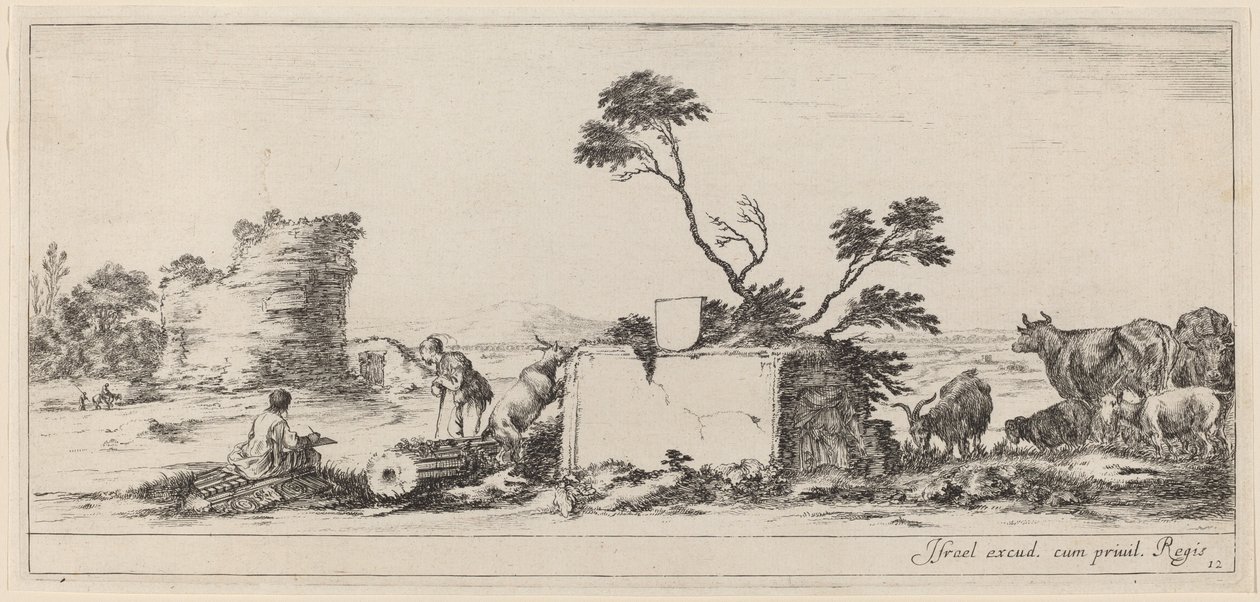 Scena Campagna ze szkicowaniem artystycznym w roku 1647 lub wcześniej. autorstwa Stefano della Bella