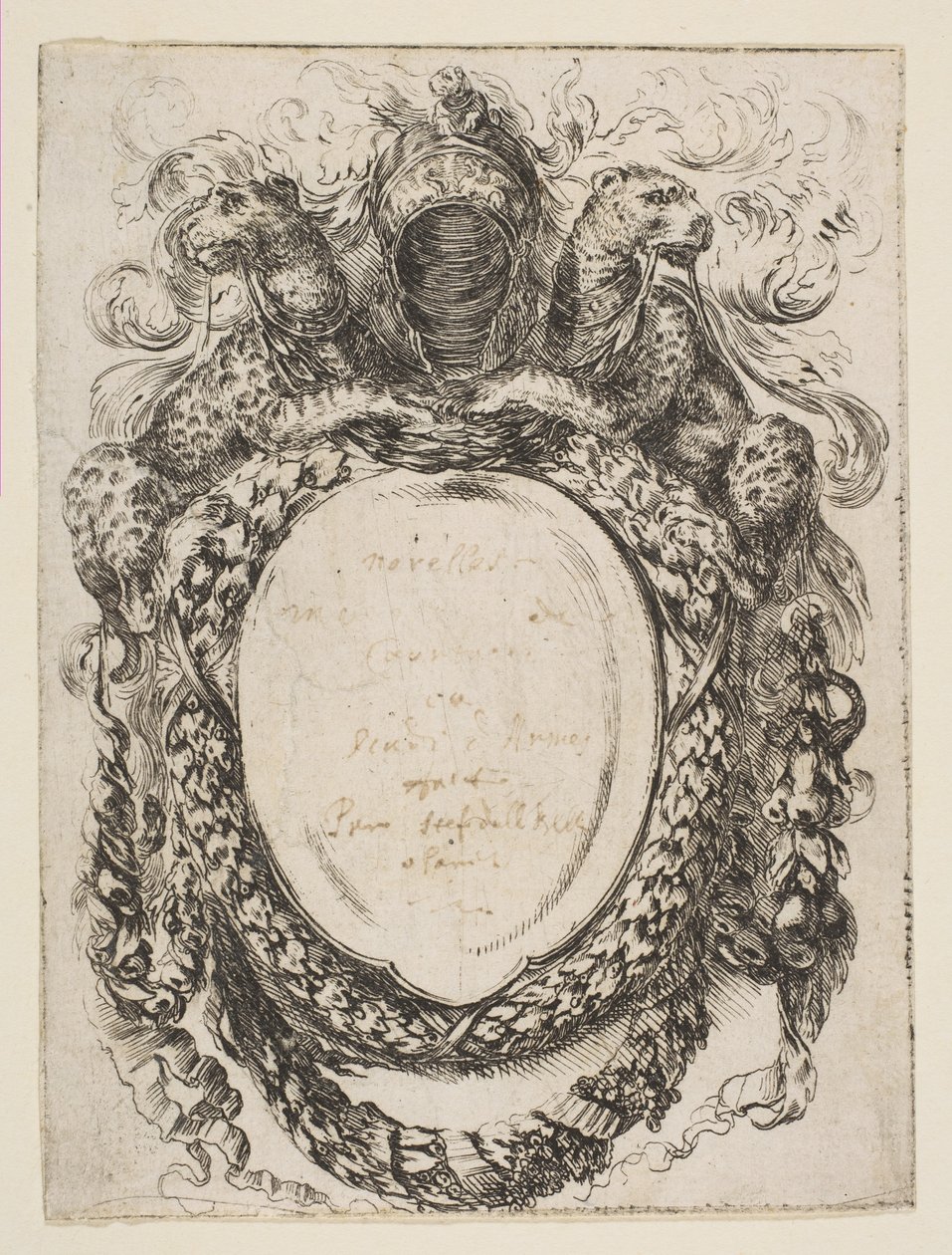 Kartusz w koronie hełmem i lampartami, 1647. autorstwa Stefano della Bella
