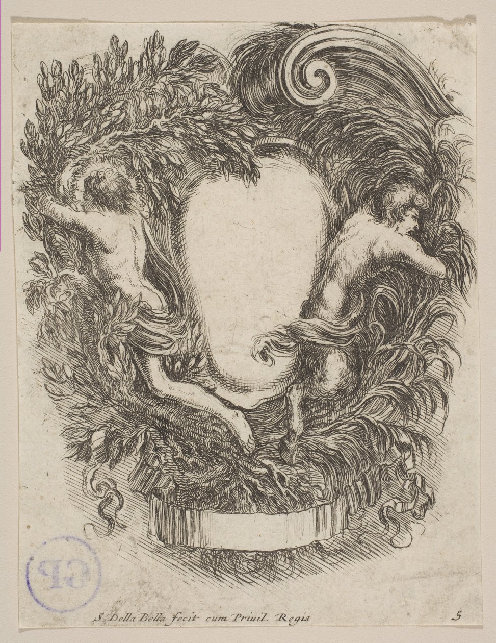 Kartusz oprawiony przez Apolla i Pana, 1647. autorstwa Stefano della Bella