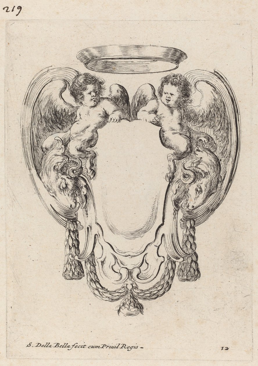 Kartusz z baranami i niemowlętami satyrami, 1647. autorstwa Stefano della Bella