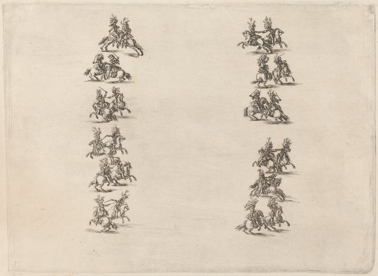 Kawalerowie walczący w dwóch kolumnach, 1652. autorstwa Stefano della Bella