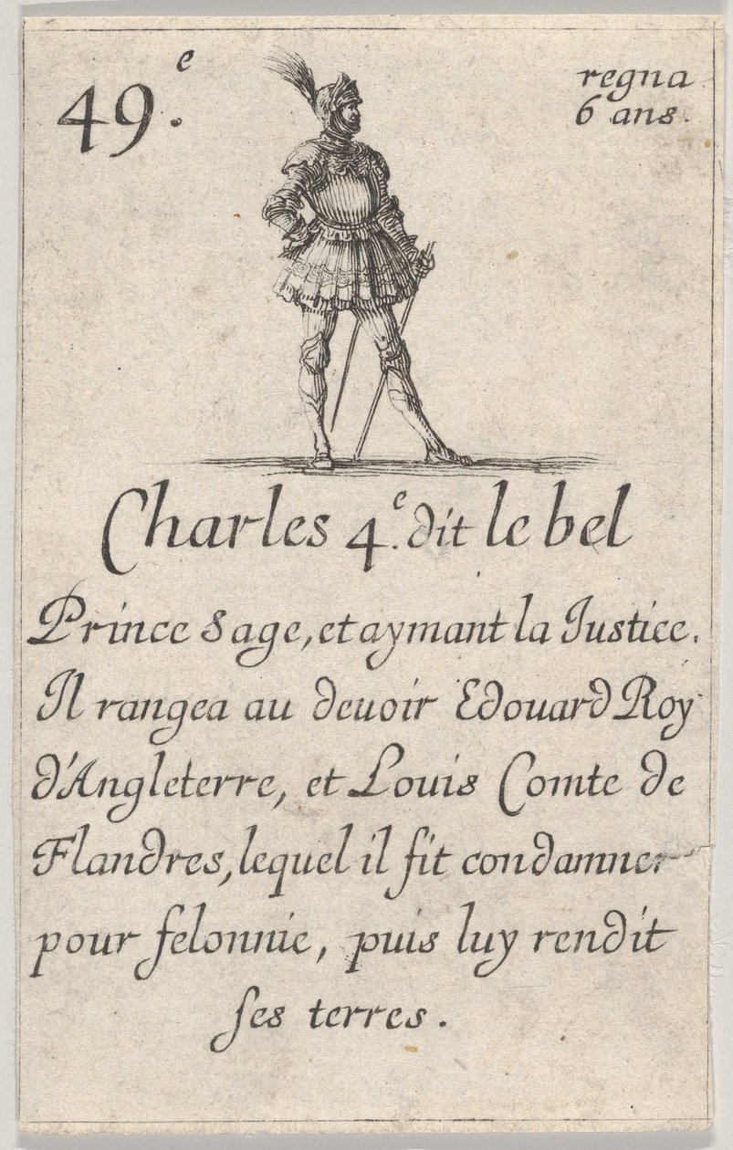 Charles 4. wyd. le bel Prince sage..., z Gry o królów Francji Jeu des Rois..., 1644. autorstwa Stefano della Bella