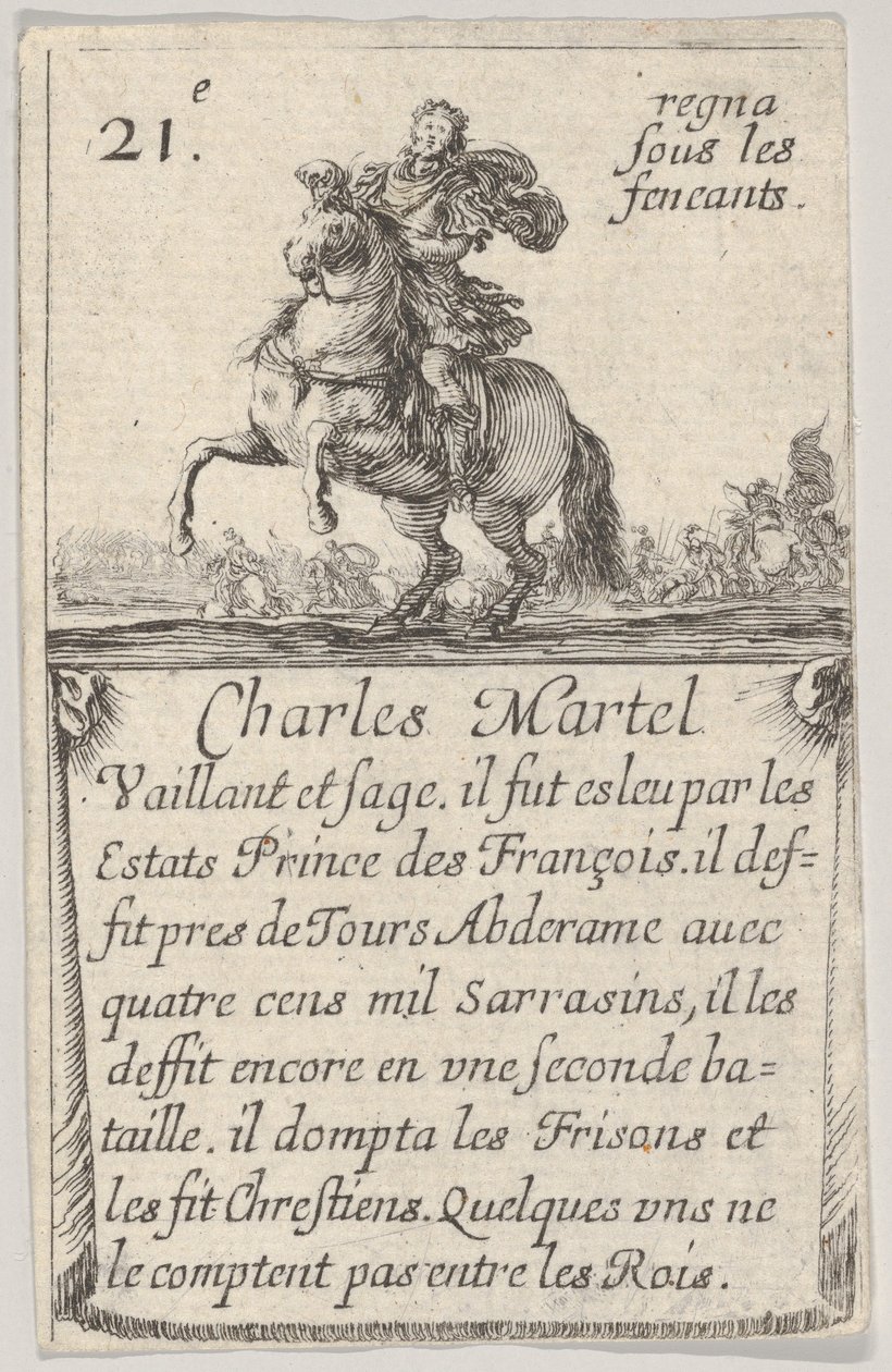 Charles Martel Vaillant et sage…, z „Gry królów Francji” Jeu des Rois de…, 1644. autorstwa Stefano della Bella