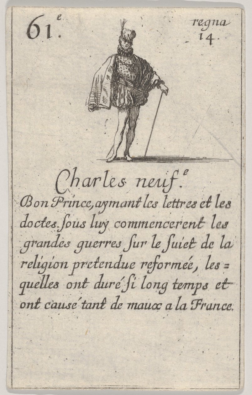 Charles neuf.-e Bon Prince..., z Gry królów Francji Jeu des Rois de France, 1644. autorstwa Stefano della Bella