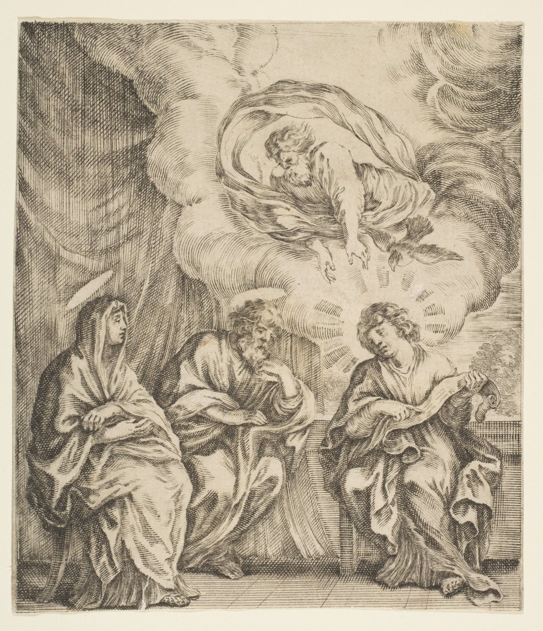 Dzieciątko Jezus wyjaśniające Pisma Swojej Matce i św. Józefowi, ca. 1627. autorstwa Stefano della Bella