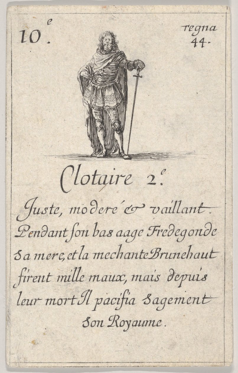 Clotaire 2.-e Uczciwy, umiarkowany... z Gry królów Francji Jeu des Rois de Fran..., 1644. autorstwa Stefano della Bella