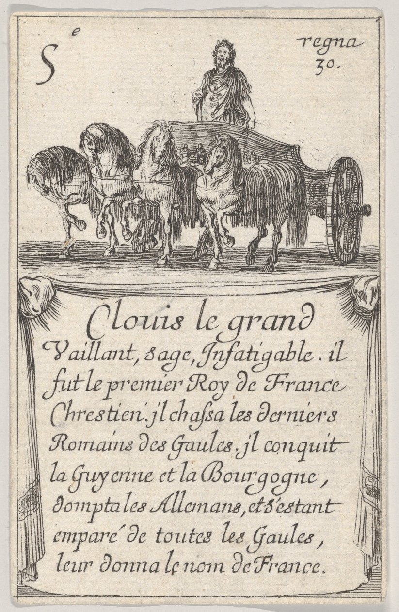 Clovis le grand Vaillant, mędrzec..., z "Gry królów Francji" Jeu des Rois de F..., 1644. autorstwa Stefano della Bella