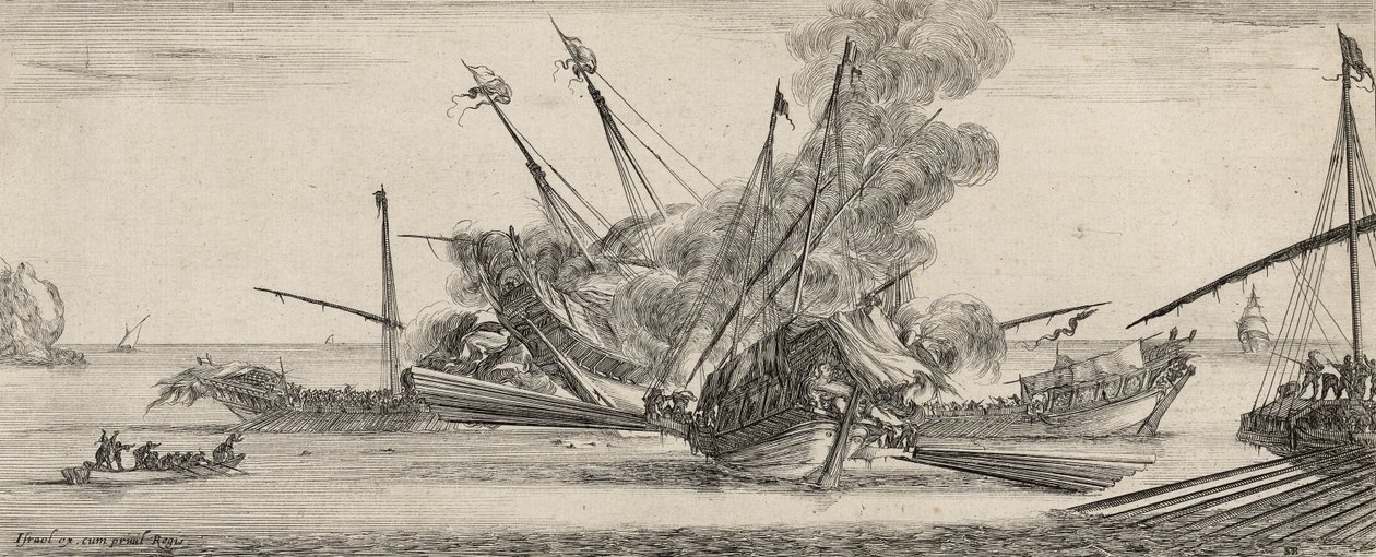 Combat Naval (akwaforta na papierze wykładanym) autorstwa Stefano della Bella