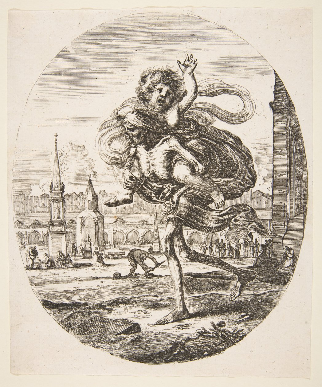 Śmierć niosąca dziecko, z Pięciu zgonów Les cinq Morts, ca. 1648. autorstwa Stefano della Bella
