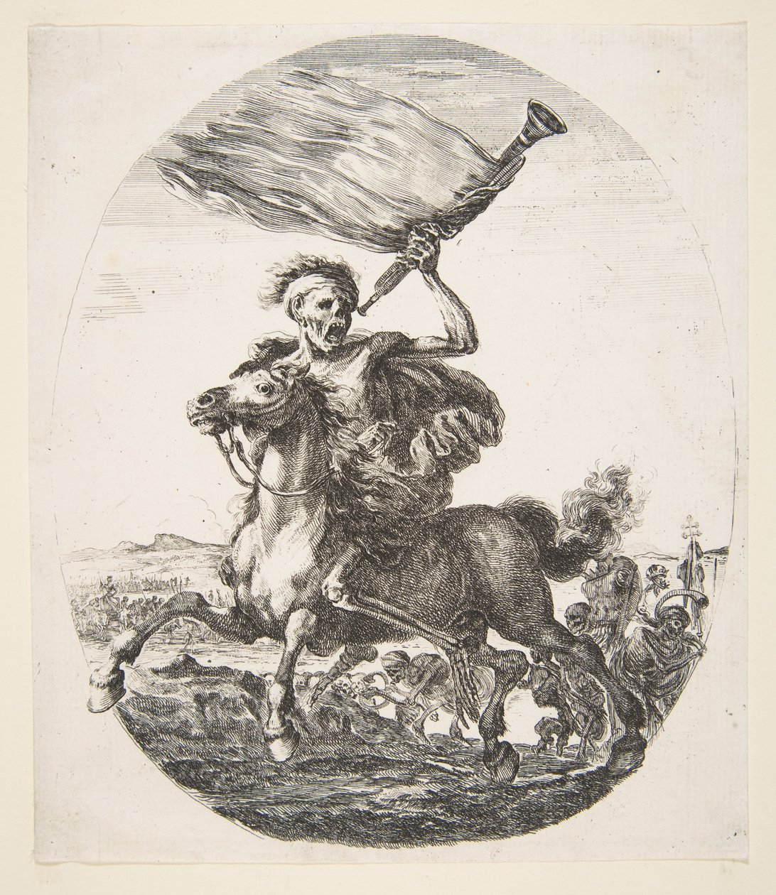 Śmierć na koniu z trąbką, z Pięciu zgonów Les cinq Morts, ca. 1648. autorstwa Stefano della Bella