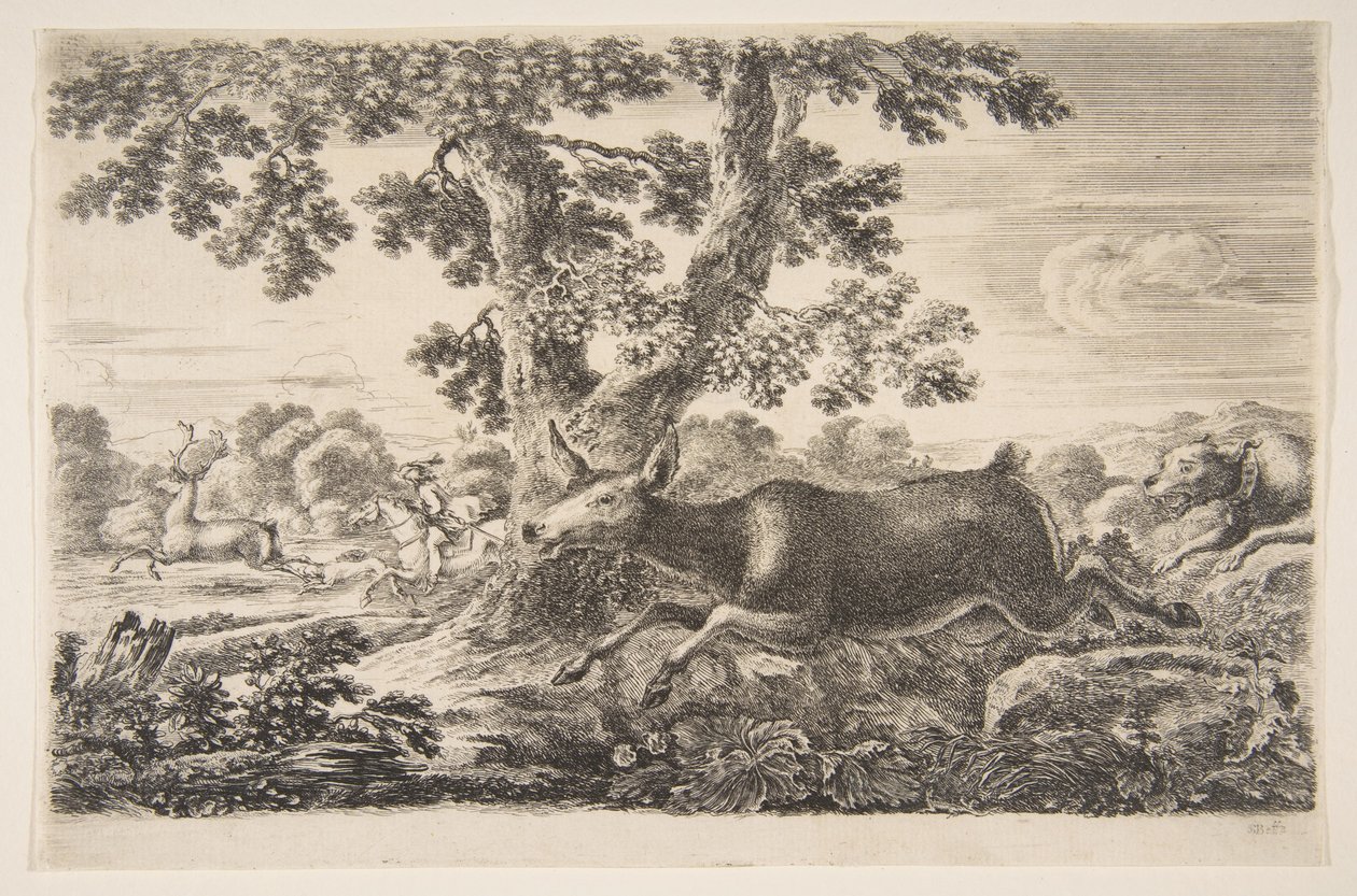 Polowanie na jelenie, z Polowania na zwierzęta Polowania na różne zwierzęta, ca. 1654. autorstwa Stefano della Bella