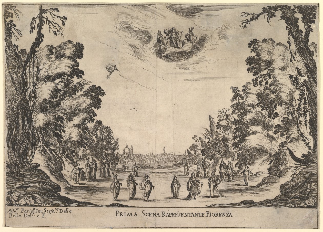 Pierwsza scena, we Florencji, z Wesela bogów Le nozze degli Dei, 1637. autorstwa Stefano della Bella