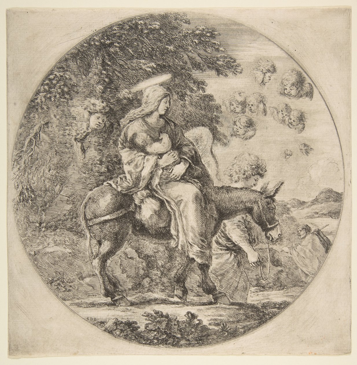 Ucieczka do Egiptu, kompozycja okrągła, ca. 1662. autorstwa Stefano della Bella