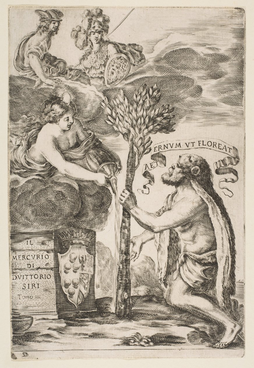 Frontyspis Il Mercurio, III: Herkules zakłada swój klub, 1652. autorstwa Stefano della Bella