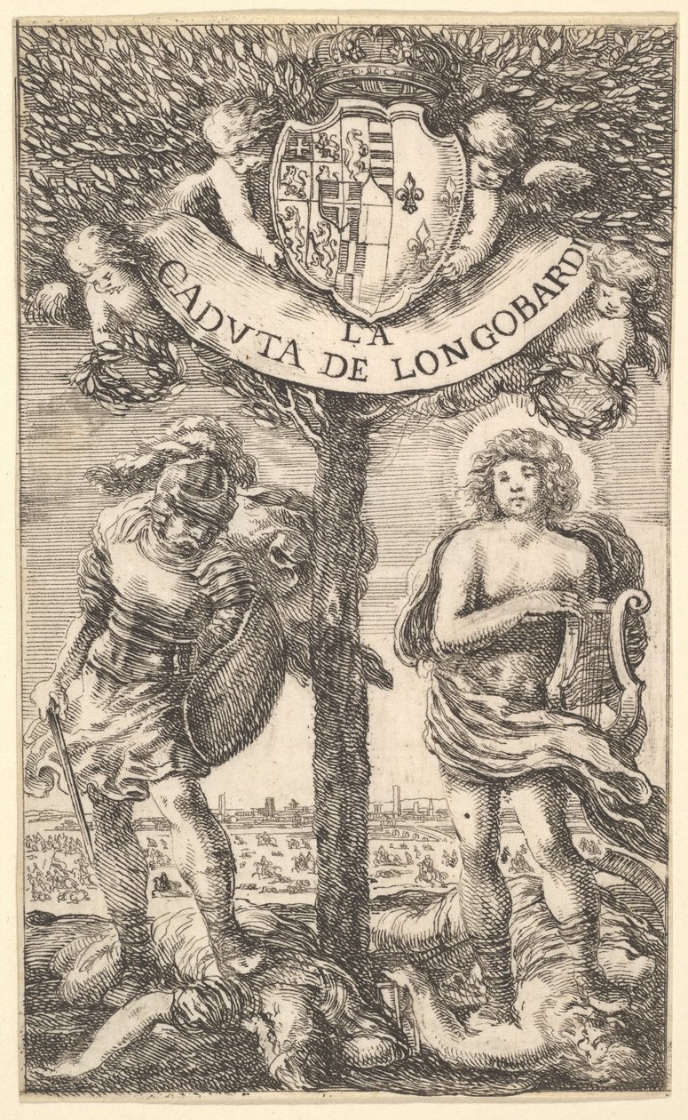 Frontyspis do Upadku Longobardi La Caduta de Longobardi, wiersze Sigismonda B..., 1656. autorstwa Stefano della Bella