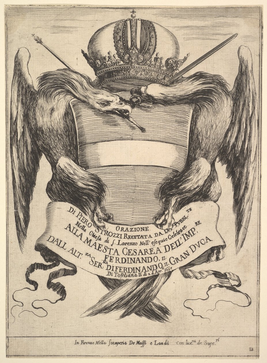 Frontyspis na pogrzeb cesarza Ferdynanda II Esequie dellimperadore Ferdinando..., 1637. autorstwa Stefano della Bella