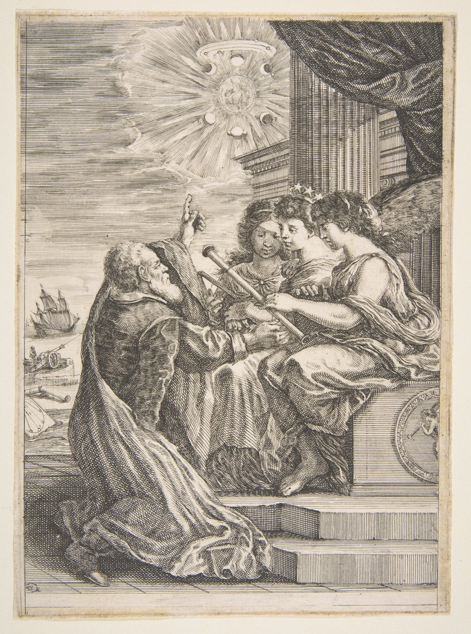 Galileusz i personifikacje Astronomii, Perspektywy i Matematyki, frontyspis do 