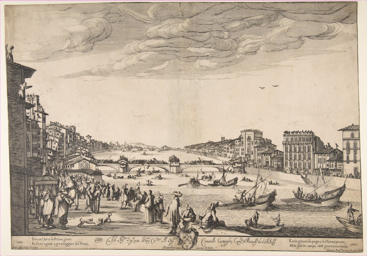 Gra na moście, Piza, 1634. autorstwa Stefano della Bella