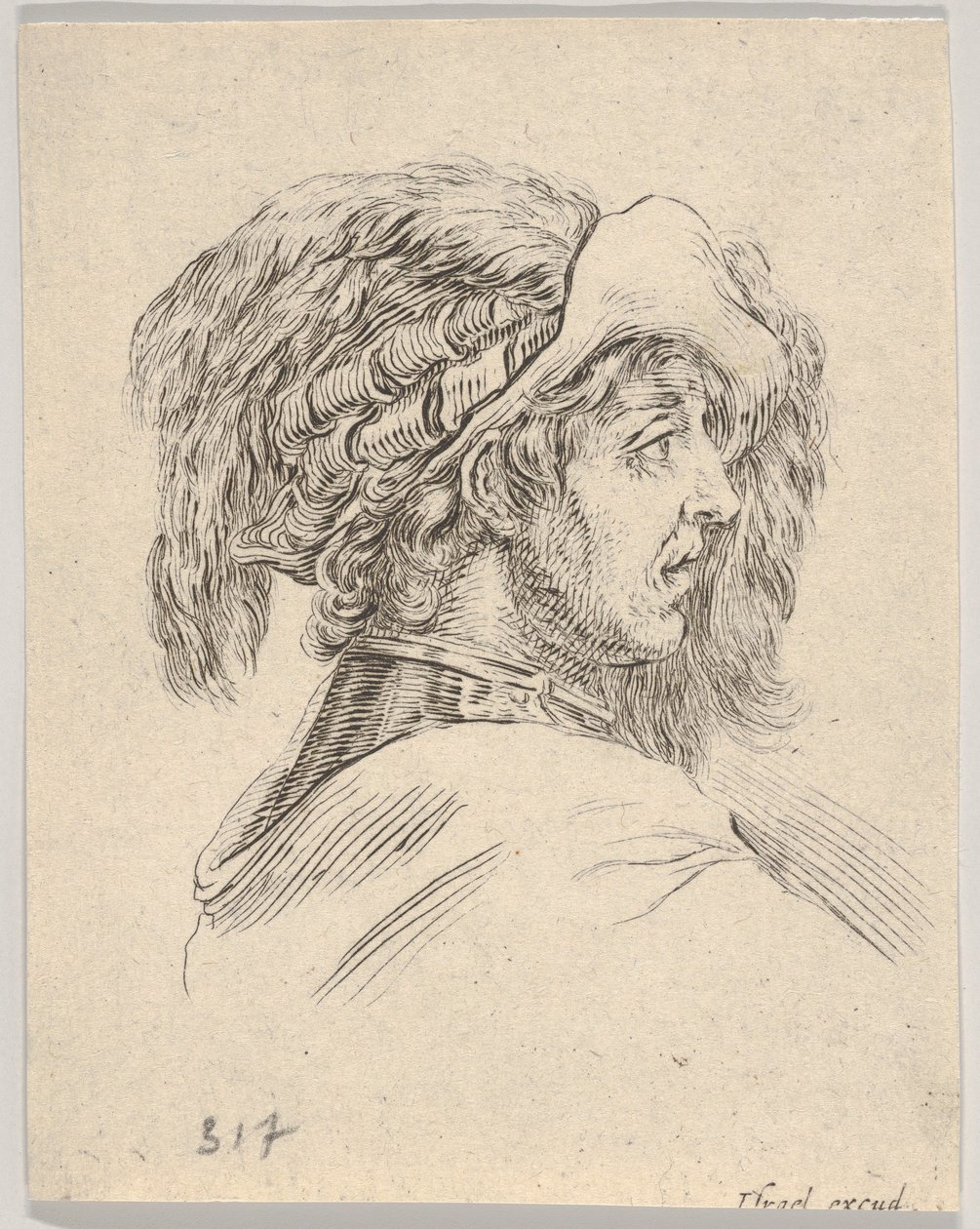 Głowa mężczyzny bez brody, zwrócona z profilu w prawo, z Diverse Heads and Figu..., 1650. autorstwa Stefano della Bella
