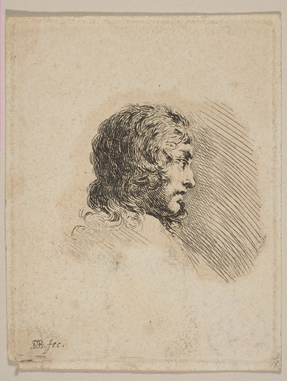 Głowa młodego mężczyzny z profilu, z Portrety różne Recueil de Diverses Piéces S..., ca. 1647. autorstwa Stefano della Bella