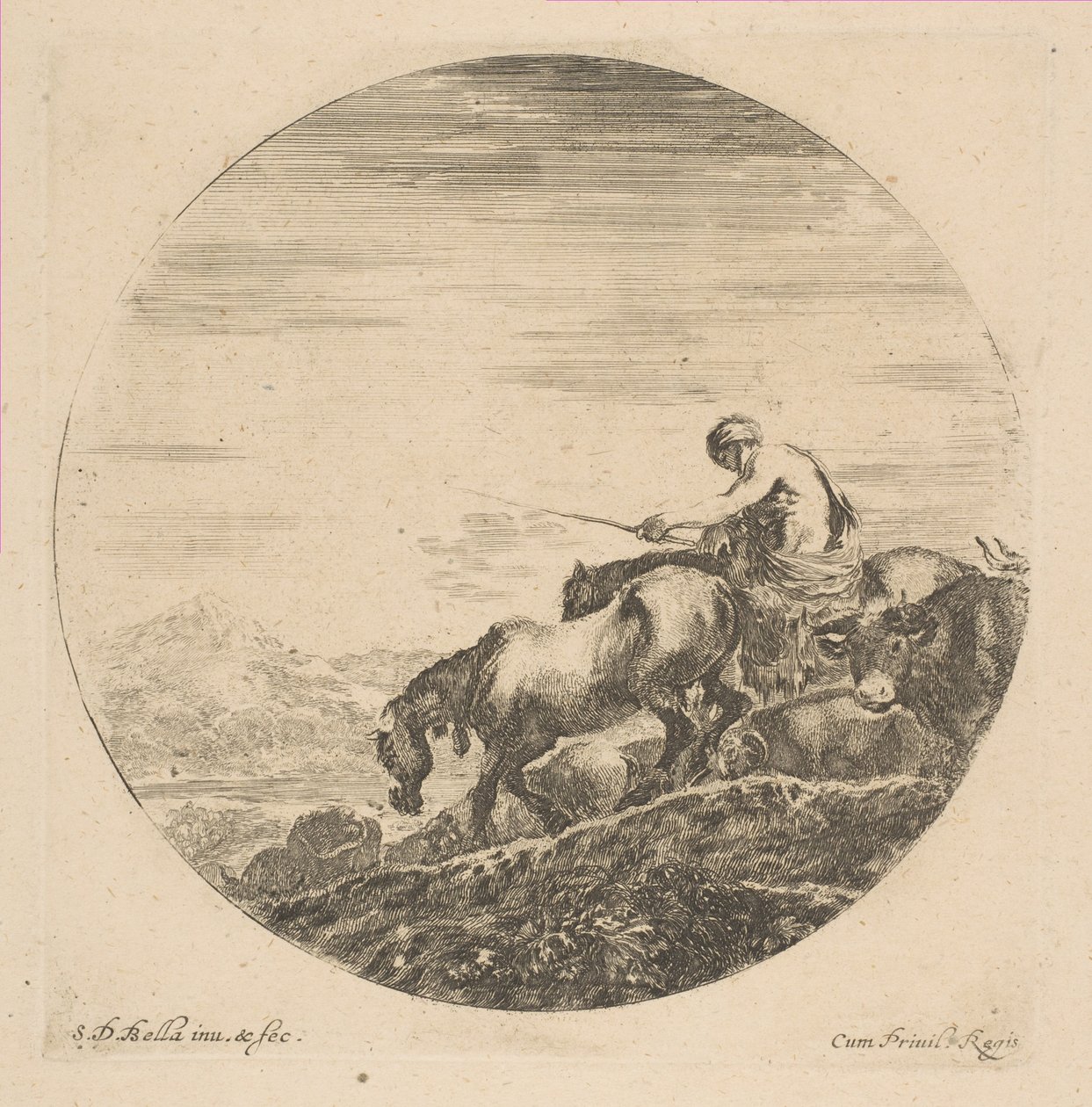Pasterz na konnych przejażdżkach Zwierzęta, ca. 1646. autorstwa Stefano della Bella
