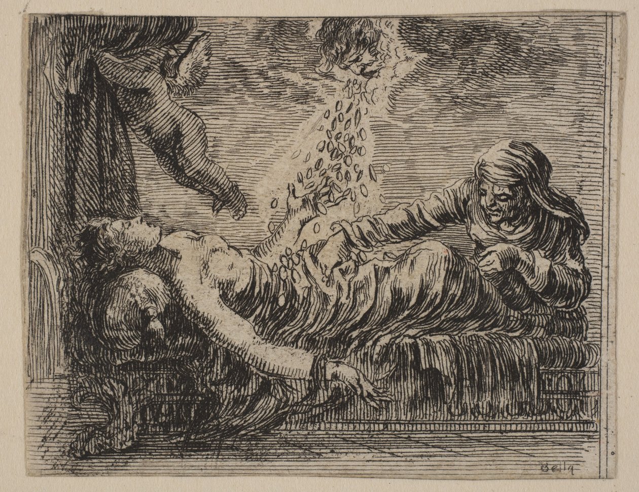 Jupiter i Danäe, z Game of Mythology Jeu de la Mythologie, 1644. autorstwa Stefano della Bella