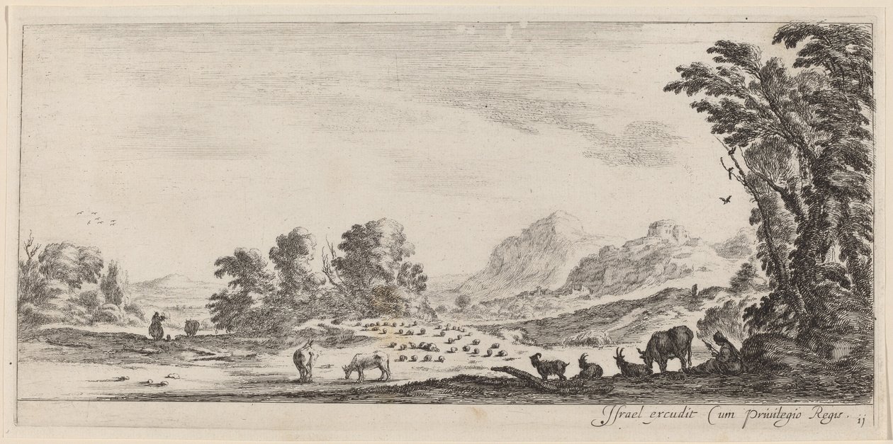 Krajobraz z pasterzem pilnującym swojej trzody w roku 1647 lub wcześniej. autorstwa Stefano della Bella