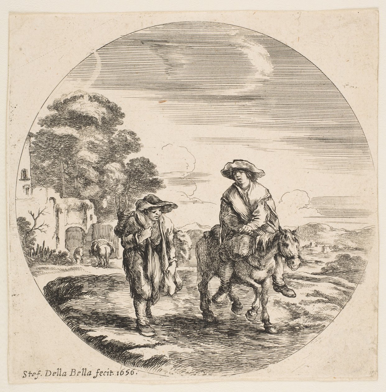 Pejzaż z dwoma chłopami, jeden na koniu, z Pejzaży i portów morskich Paysages ..., 1656. autorstwa Stefano della Bella