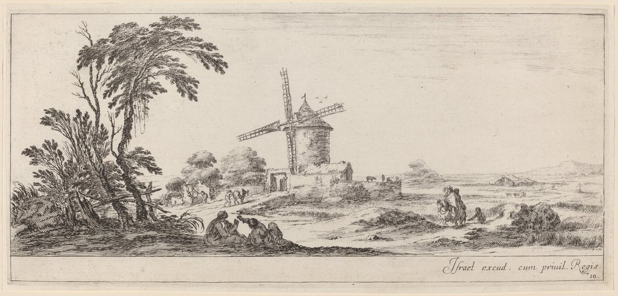 Krajobraz z wiatrakiem, w roku 1647 lub wcześniej. autorstwa Stefano della Bella