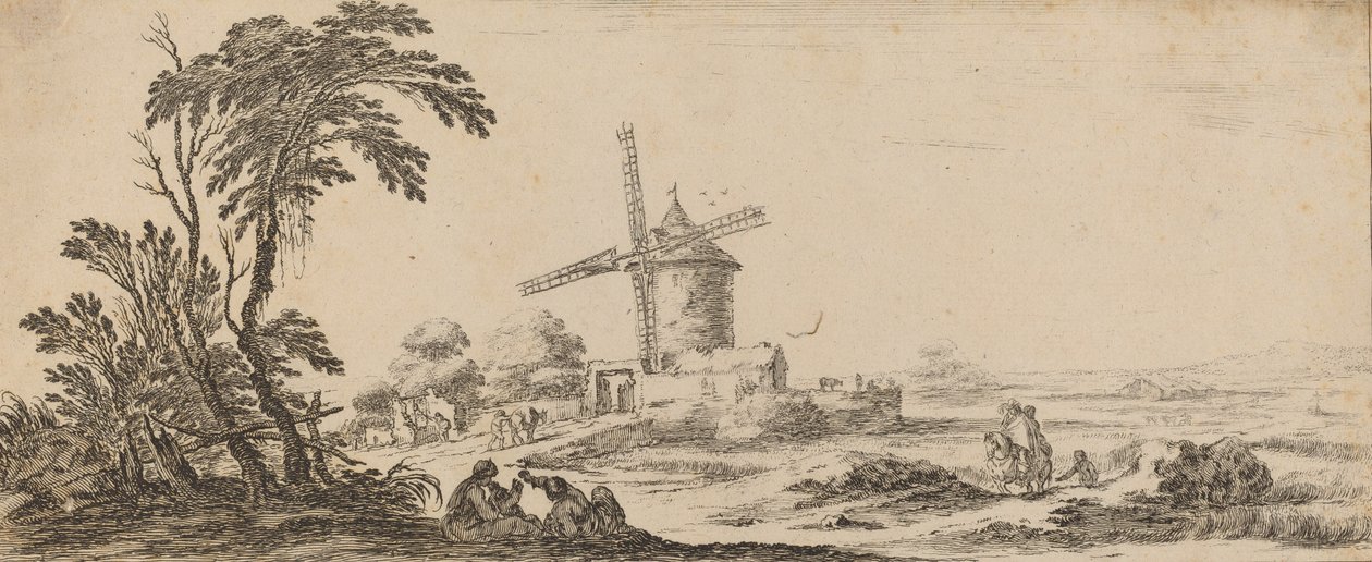 Krajobraz z wiatrakiem, w roku 1647 lub wcześniej. autorstwa Stefano della Bella