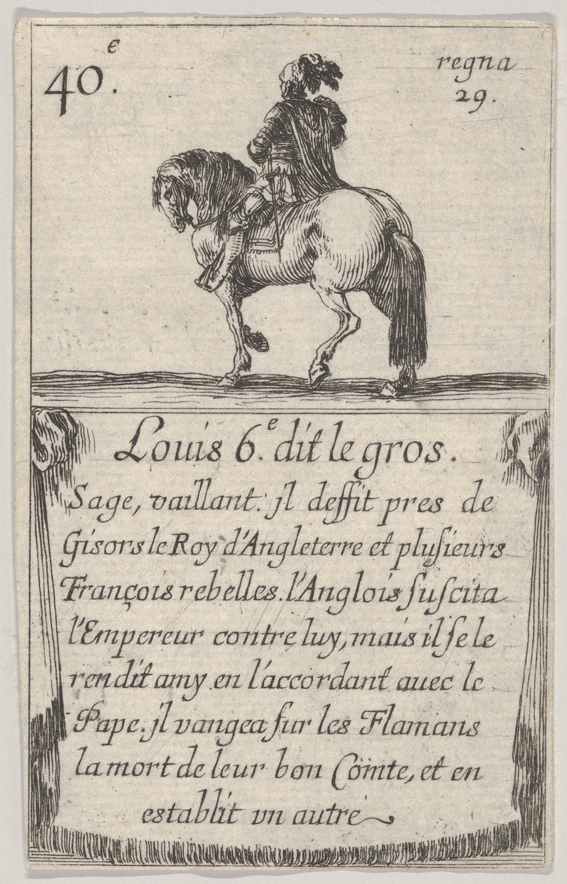 Louis 6.-e dit le gros Sage, vaillant..., z Gry królów Francji Jeu des Ro..., 1644. autorstwa Stefano della Bella