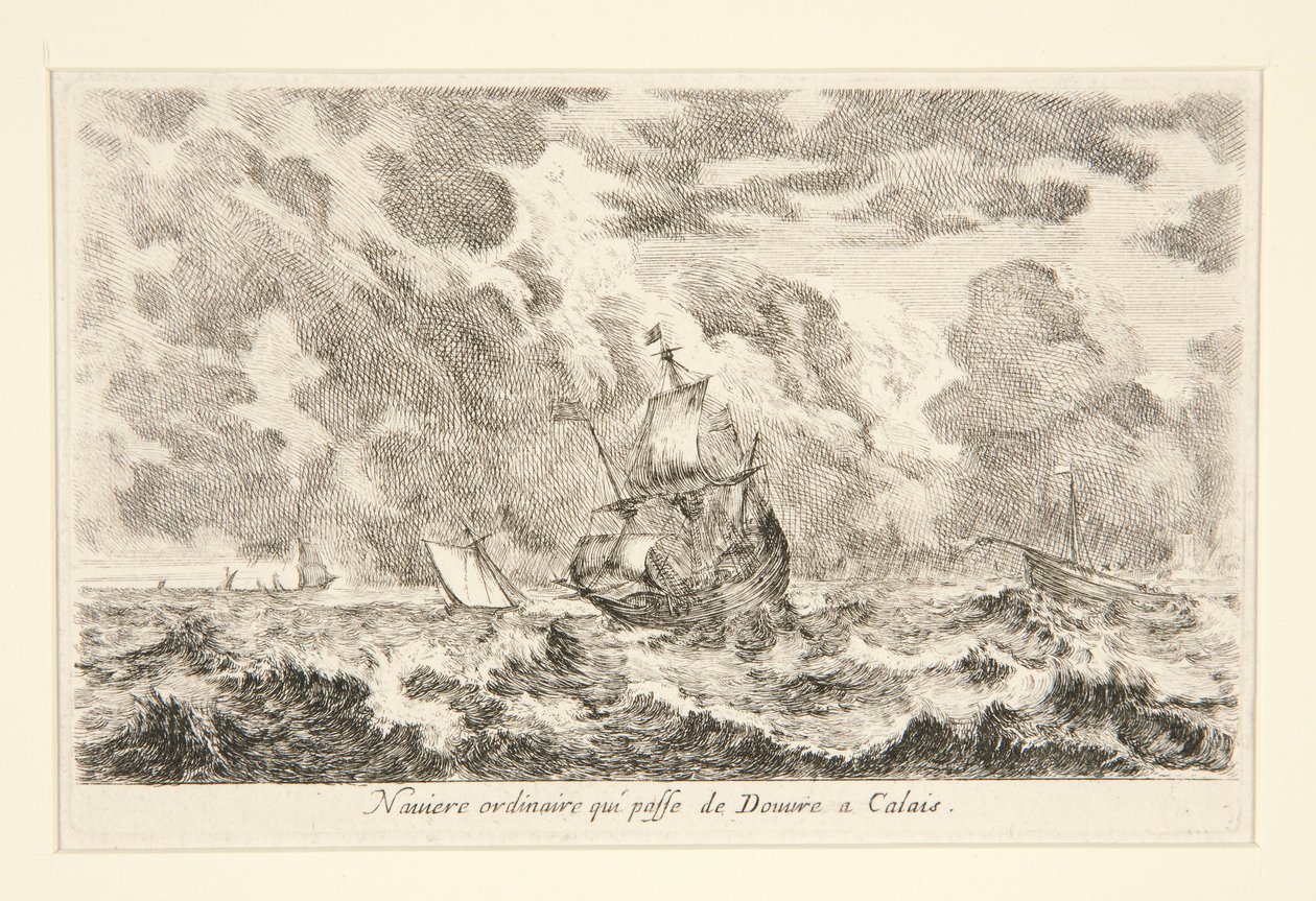 Zwykły statek płynący między Douvre a Calais, z serii Vues de ports de mar (Widoki na porty morskie) autorstwa Stefano della Bella
