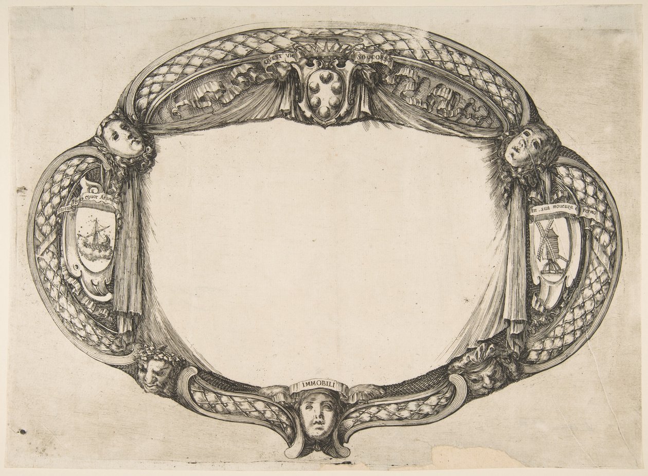 Projekt ornamentu do pracy dyplomowej o urządzeniu: Quest un soccorso, ca. 1656. autorstwa Stefano della Bella