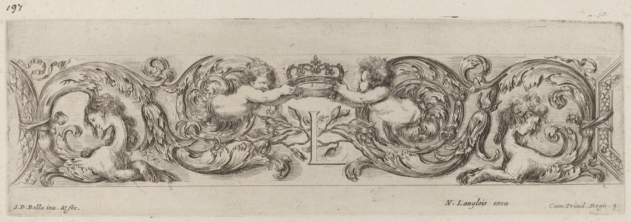 Fryz ozdobny z literą L Ludwik XIV, prawdopodobnie 1648. autorstwa Stefano della Bella