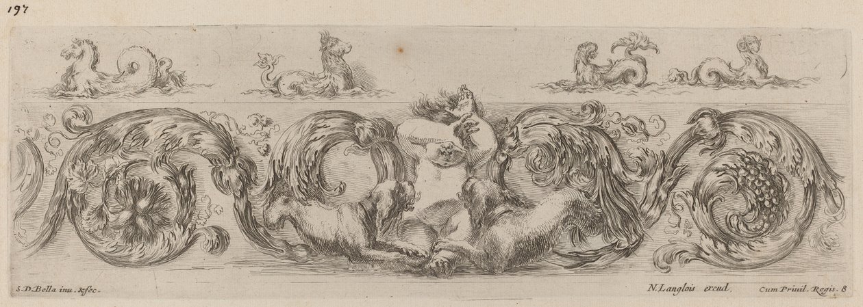 Fryz ozdobny z istotami morskimi, prawdopodobnie 1648 r. autorstwa Stefano della Bella