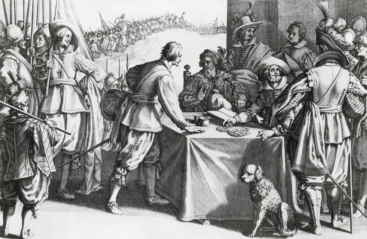 Płacący najemnicy, rycina Stefano della Bella (1610-1664) autorstwa Stefano della Bella