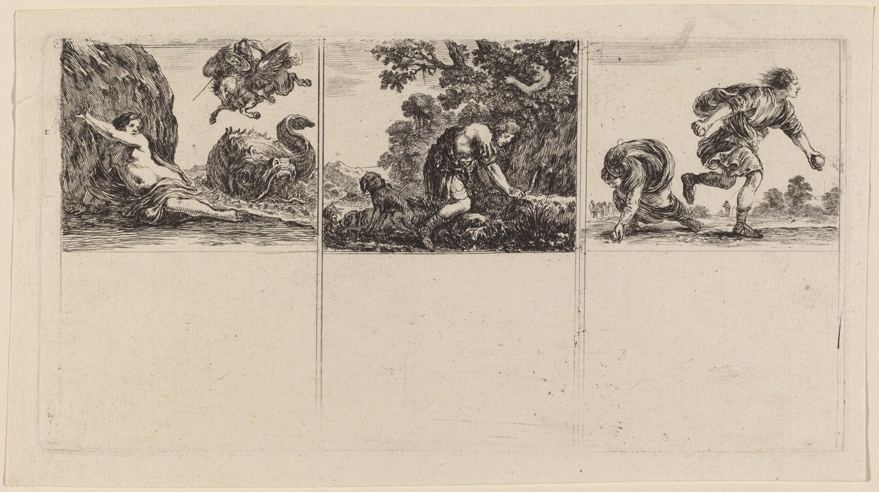 Perseusz i Andromeda, Cephalus i Procris, Hippomen i Atalantus, 1644. autorstwa Stefano della Bella