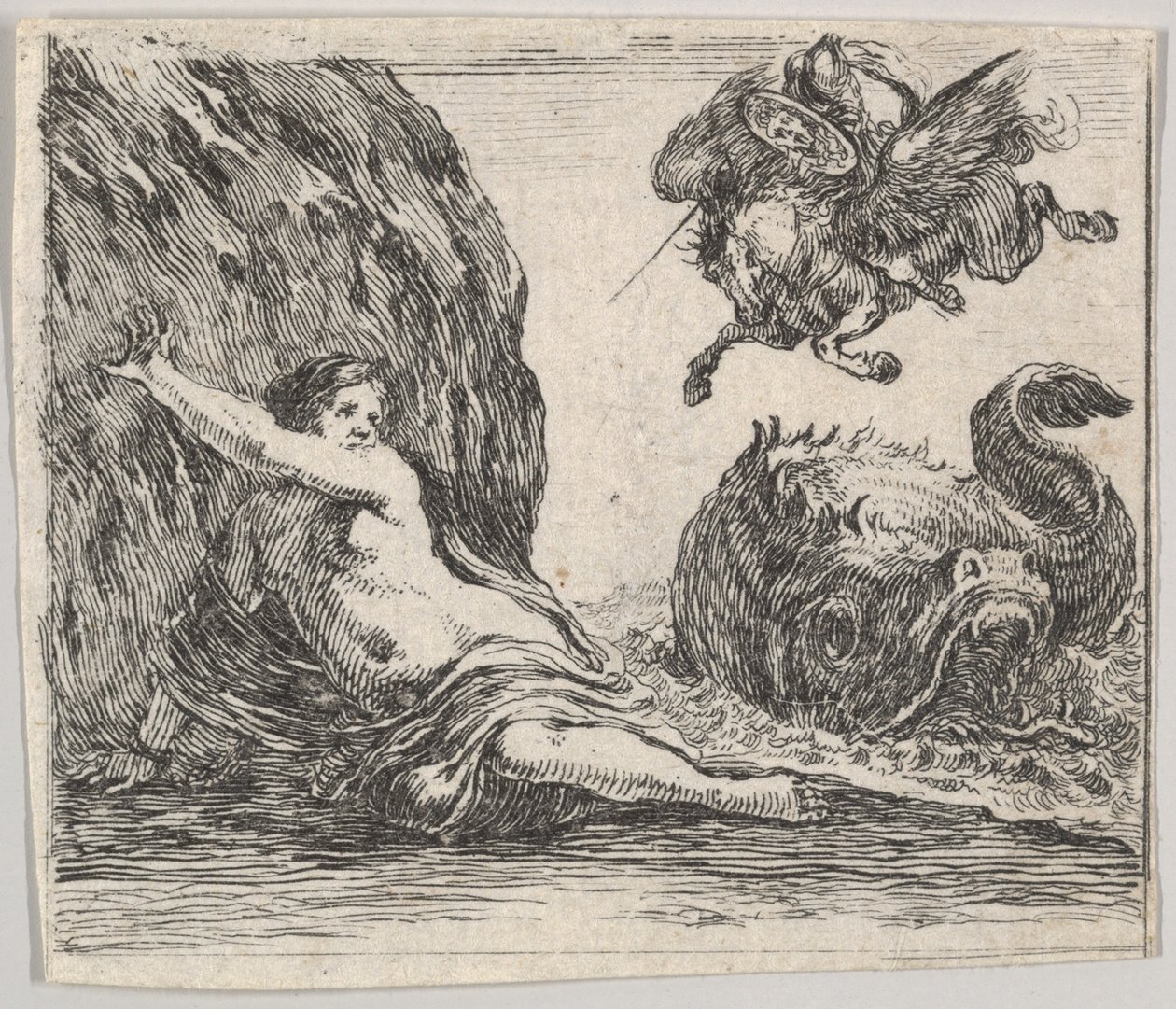 Perseusz i Andromeda z Game of Mythology Jeu de la Mythologie, 1644. autorstwa Stefano della Bella