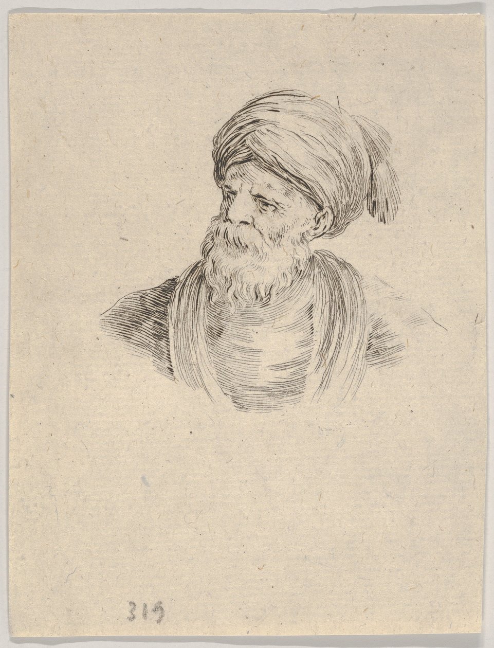 Tablica 12: Popiersie starego Turka w turbanie, patrzącego w lewo, z „Rozmaitych głów i postaci” autorstwa Stefano della Bella
