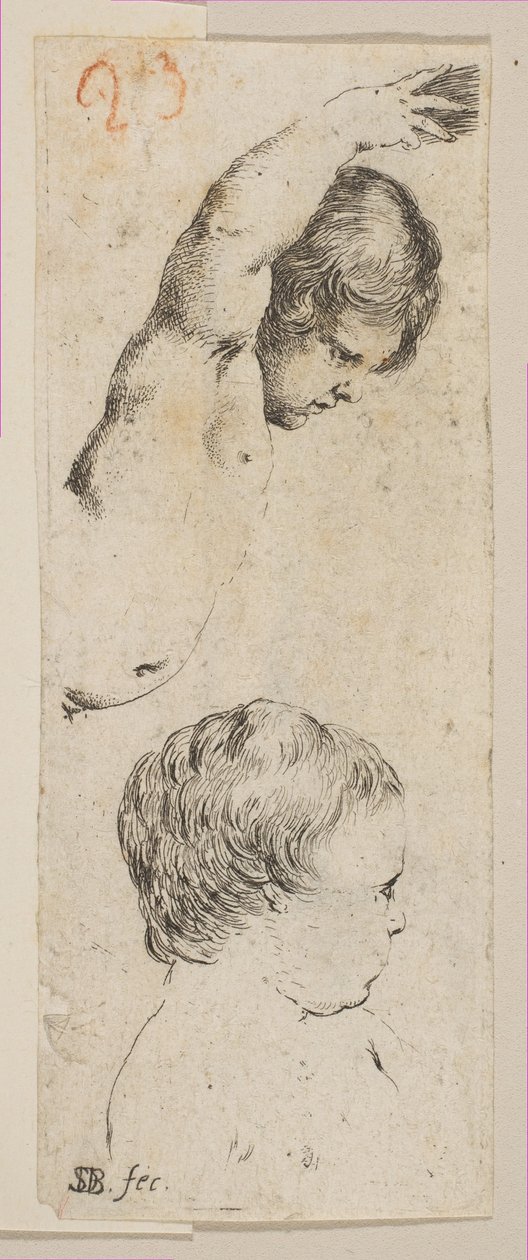 Tablica 6: dwa opracowania dzieci, z „Zbiór różnych doodli i akwaforta pro…”, ca. 1646. autorstwa Stefano della Bella