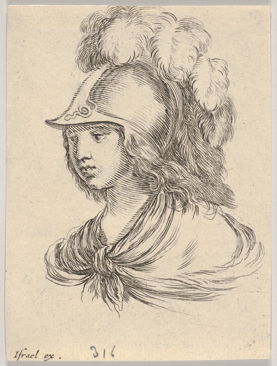 Tablica 9: popiersie Minerwy w hełmie z piórami, patrząc w lewo, z ..., 1650 r. autorstwa Stefano della Bella