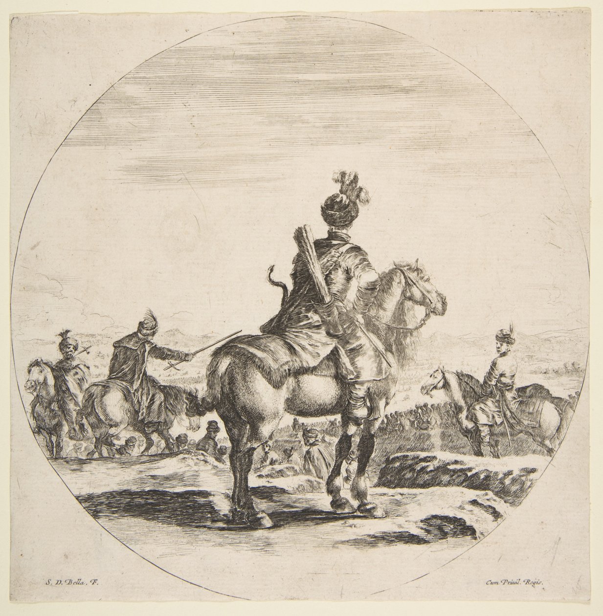 Jeździec polski z łukiem i strzałą, widziany z tyłu z koniem w prawo, ..., ca. 1651. autorstwa Stefano della Bella