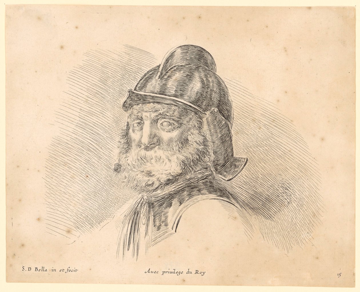 Portret brodatego mężczyzny w hełmie, w ujęciu trzy czwarte w lewo autorstwa Stefano della Bella