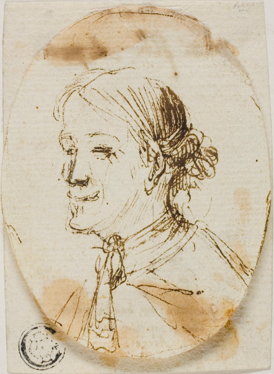 Portret popiersia mężczyzny w fularze (recto); szkic siodła (verso) autorstwa Stefano della Bella